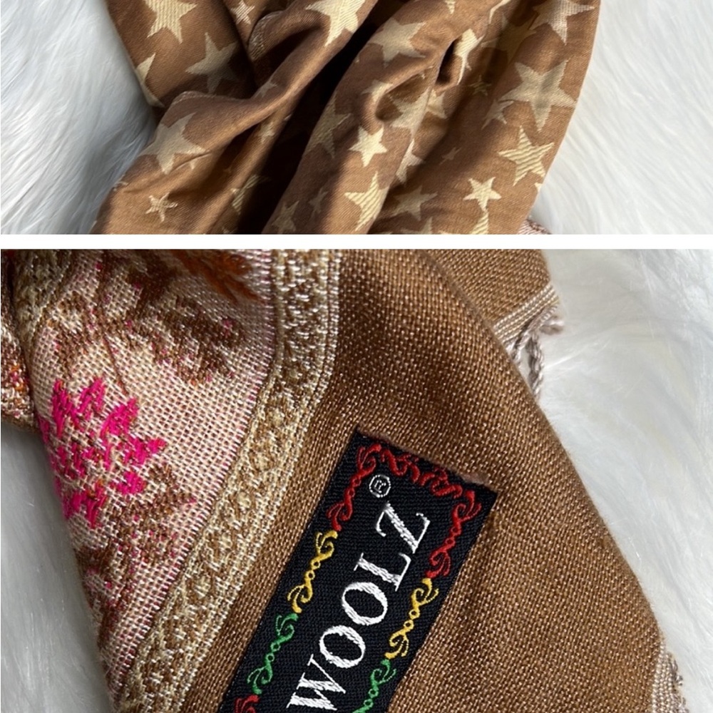 Woolz Cream and Pink Star Print Pashmina